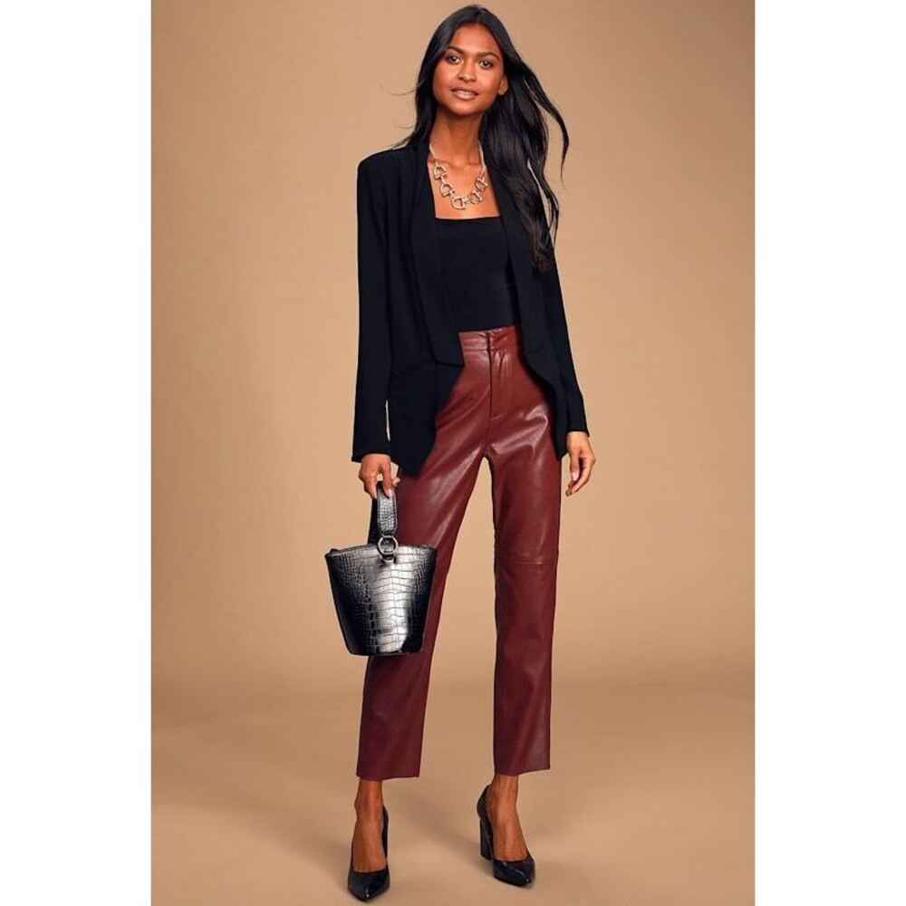 Lulus Open Minded Burgundy Vegan Leather Pants Red - Size M